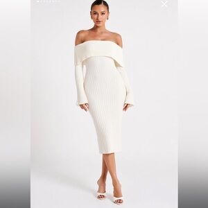 Meshki Stefania off the shoulder knit dress - white XSS